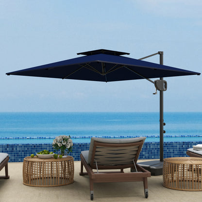 Square Cantilever Patio Umbrella, Double Top Patio Hanging Offset Umbrella with Crank & Tilt, 8' x 9', Dark Blue