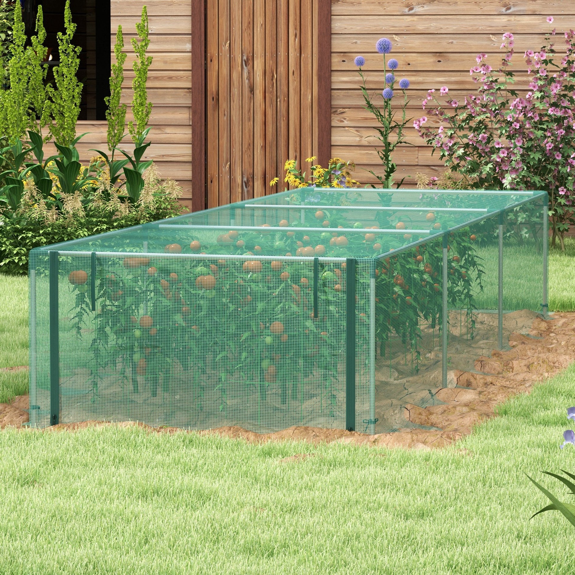 12' x 4' Plant Protection Cage with Zipper Roll-Up Door, Plant Protector from Animals with Galvanised Steel Frame