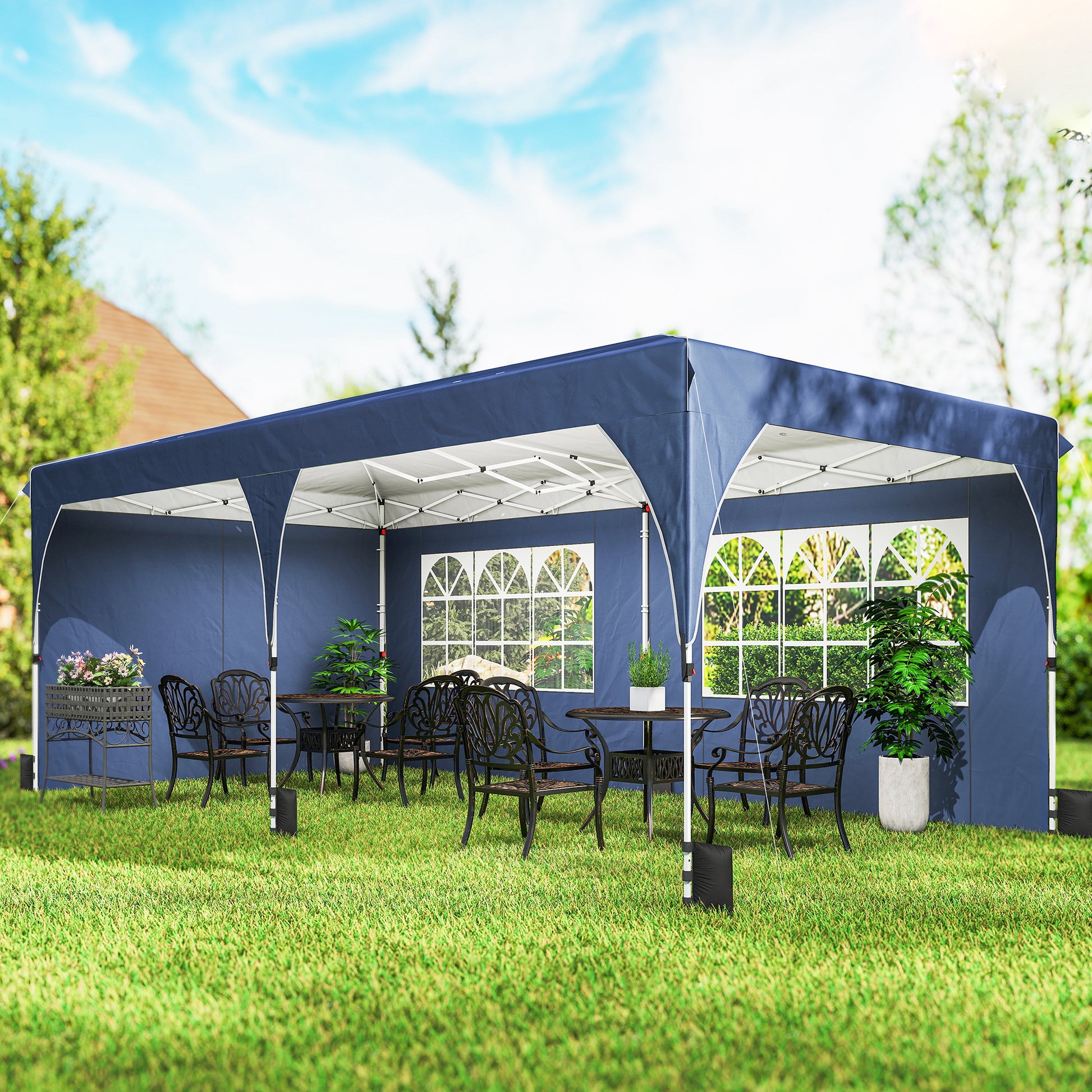 10 x 20 ft Pop Up Canopy Tent with Reflective Strips, UPF 50+ Easy up Instant Canopy with 6 Sandbags, Dark Blue
