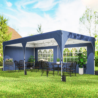 10 x 20 ft Pop Up Canopy Tent with Reflective Strips, UPF 50+ Easy up Instant Canopy with 6 Sandbags, Dark Blue