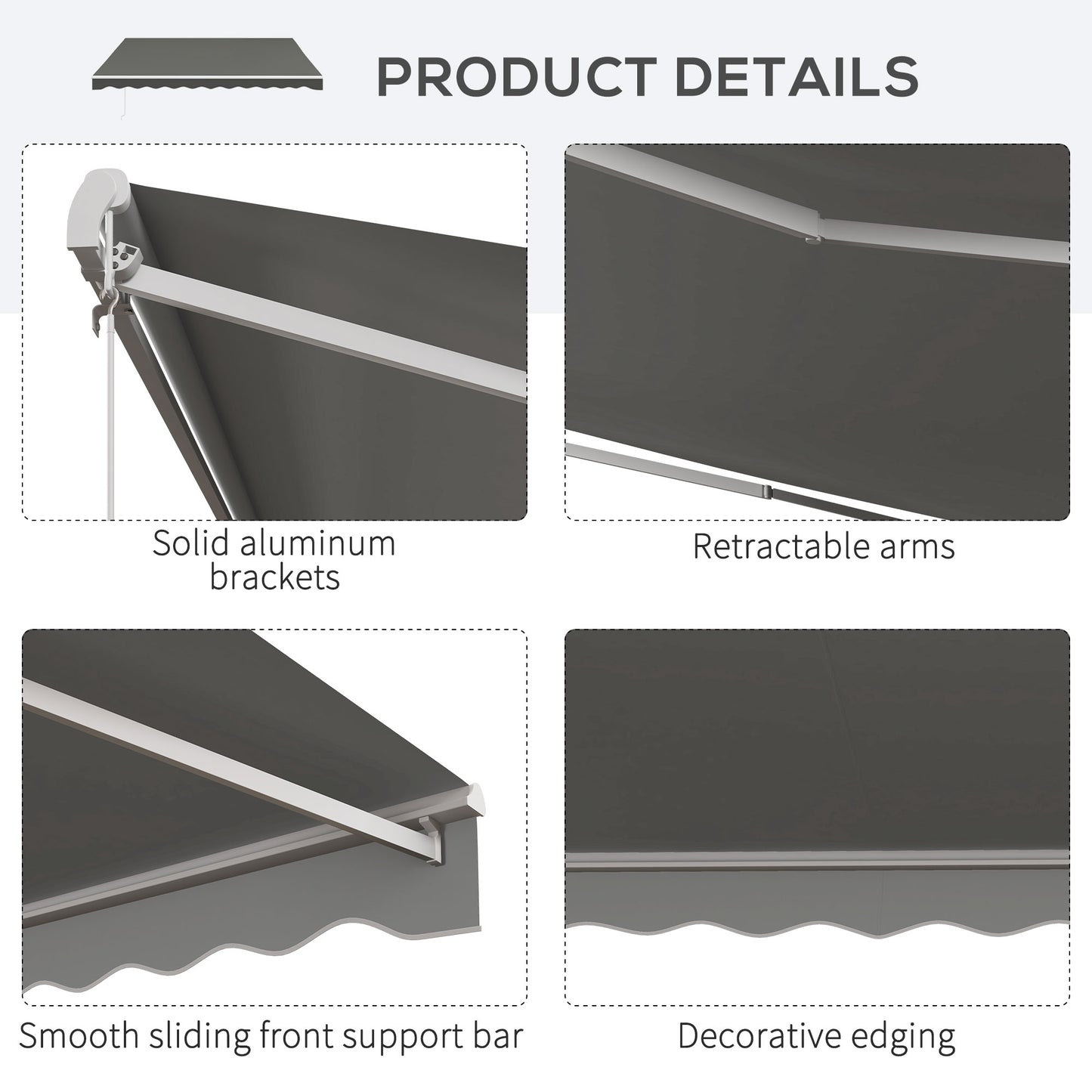 13' x 10' Electric Retractable Awning Sun Shade Shelter w/ Remote Controller for Deck Balcony Yard, Light Grey