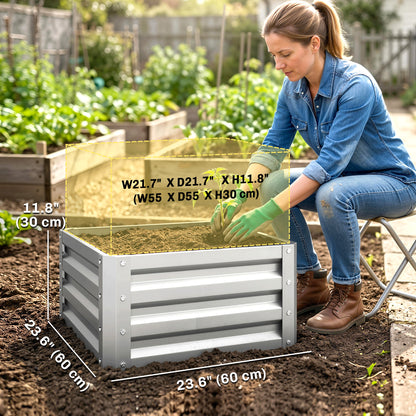 2Pcs 2' x 2' x 1' Galvanized Raised Garden Bed Kit, Square Outdoor Metal Planter Box with Open Bottom for Vegetables, Flowers, Herbs, Silver
