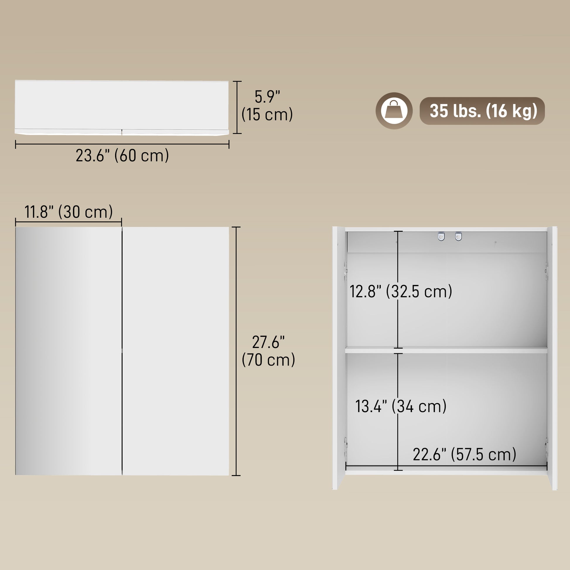 Wall Mounted Mirror Cabinet, Bathroom Medicine Cabinet with Mirror, 2 Doors, Adjustable Shelf and Soft Close Mechanism
