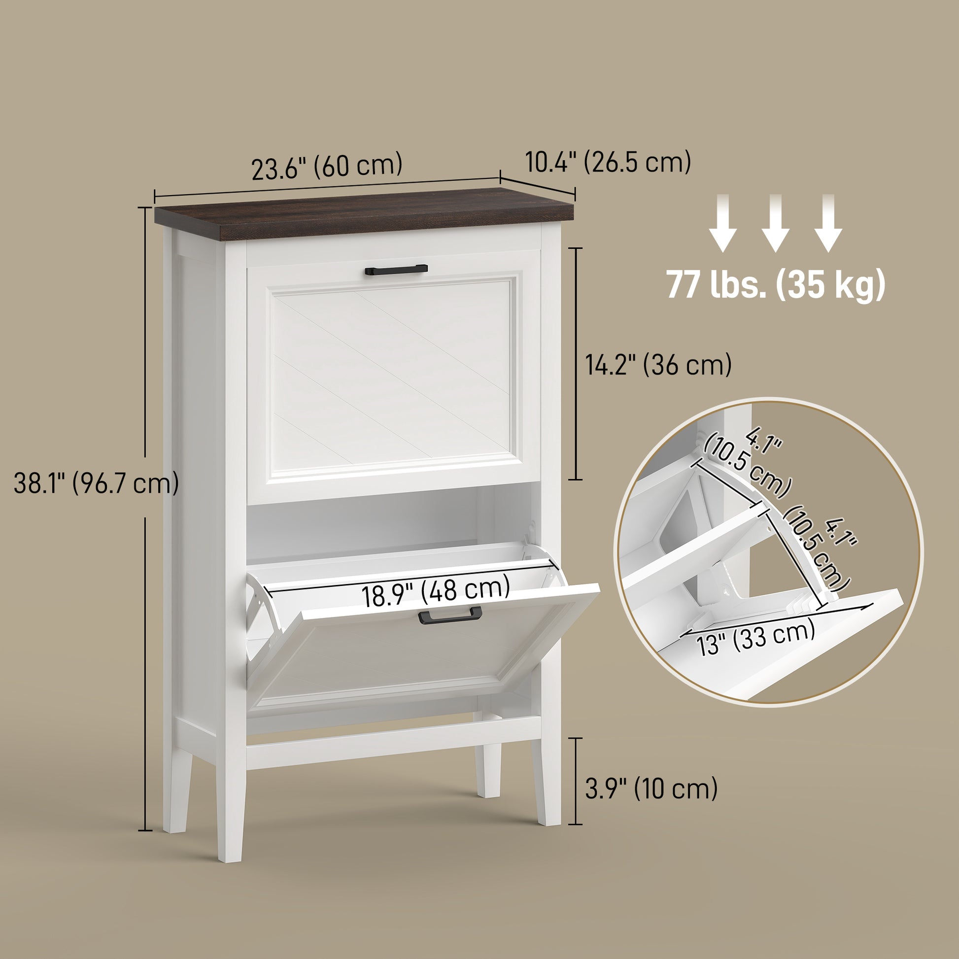 Shoe Cabinet with 2 Flip Drawers, Farmhouse Narrow Shoe Storage Cabinet with Adjustable Shelves, White