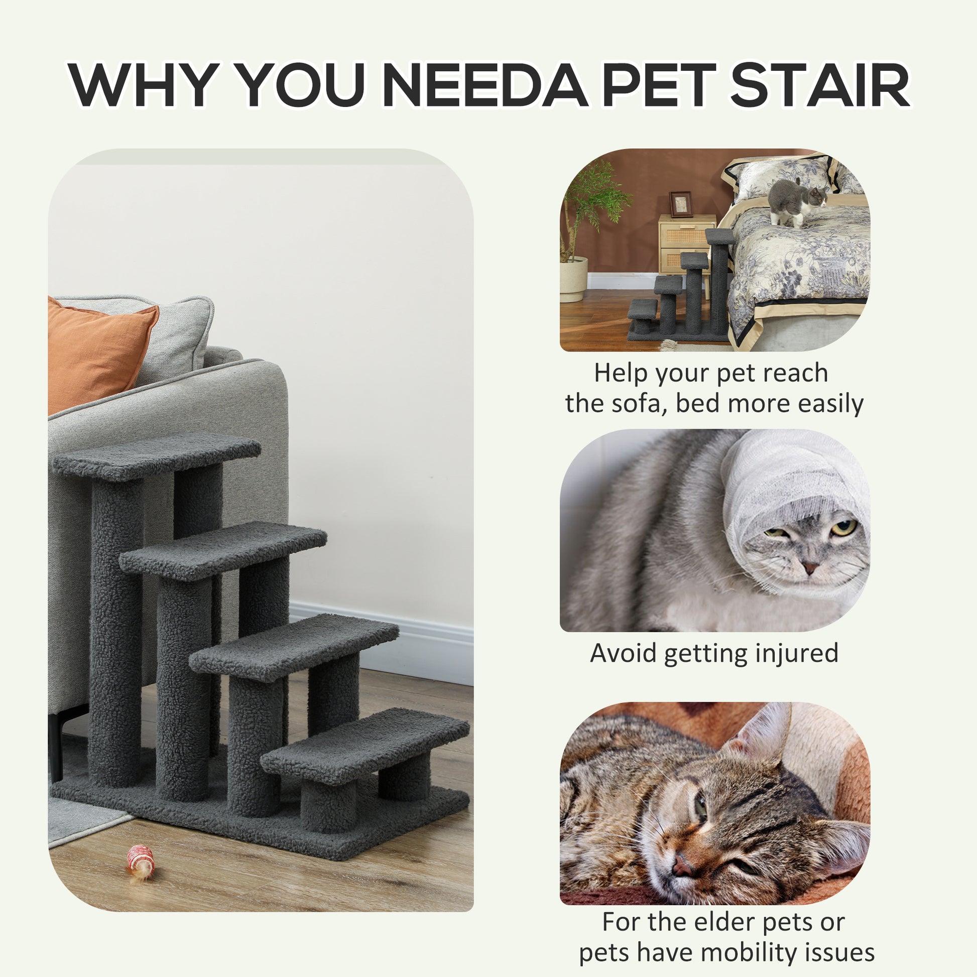 23.5" 4 Tier Pet Stairs Dog Cat Step Scratch Post Furniture, Dark Grey