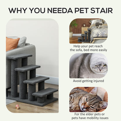 23.5" 4 Tier Pet Stairs Dog Cat Step Scratch Post Furniture, Dark Grey