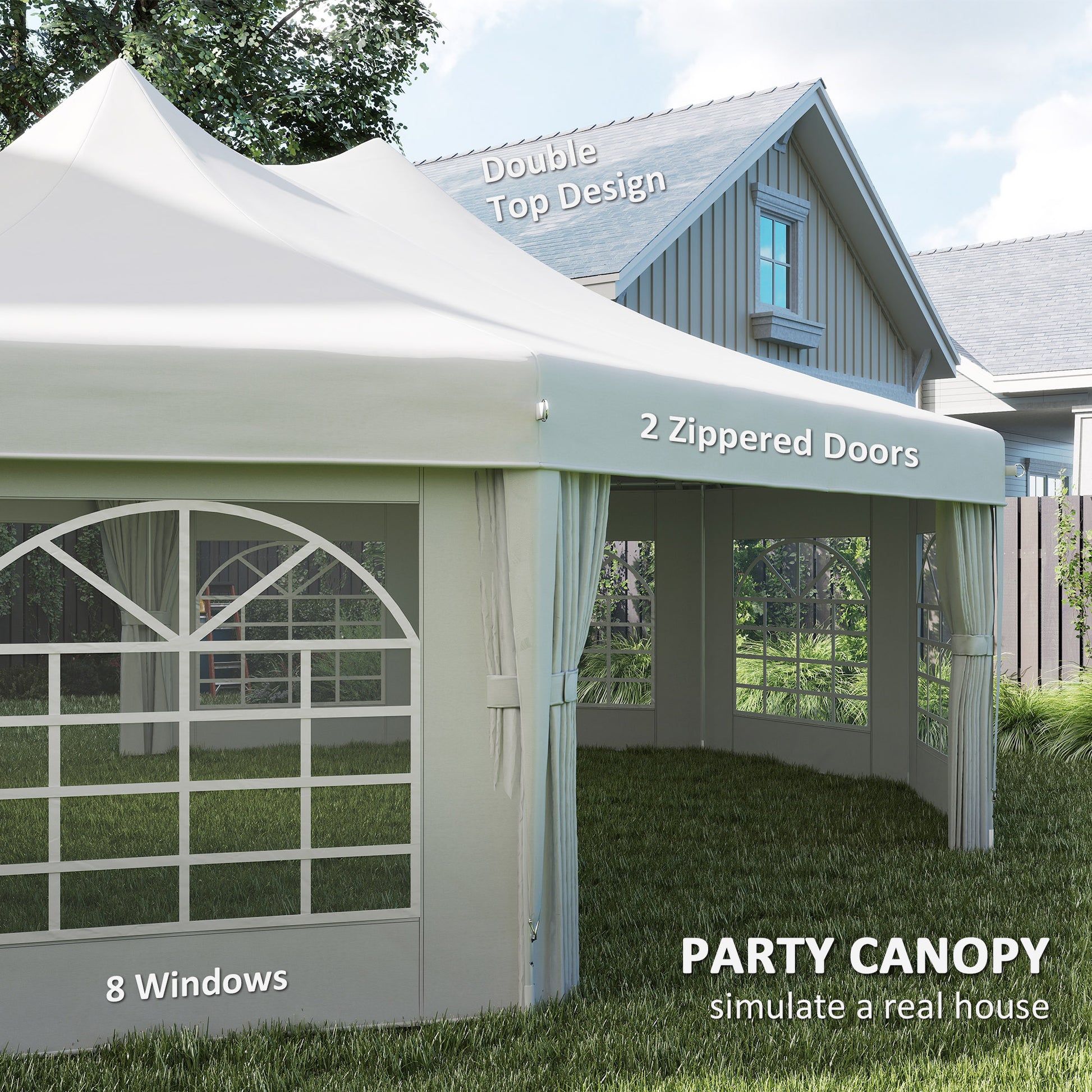 21' x 29' Wedding Event Party Tent, High Peak Decagonal Outdoor Gazebo Canopy with Removable Side Walls for Large Gatherings, White
