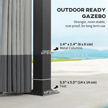 11' x 13' Patio Gazebo, Double Roof Outdoor Gazebo Canopy with Netting & Curtains, Galvanized Metal Frame, Light Grey