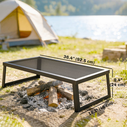 Folding Campfire Grill, 36" x 18" Heavy Duty Carbon Steel Grill Grate with Folding Legs, Black