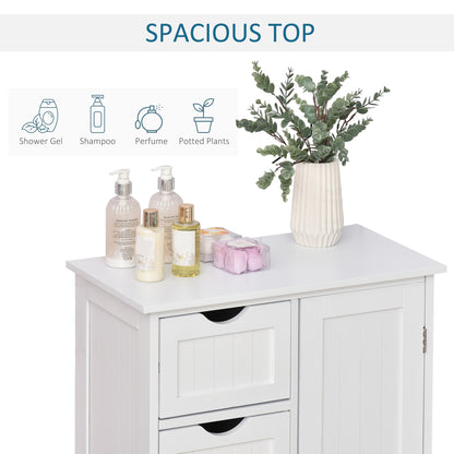 Bathroom Storage Cabinet, Floor Cabinet with Adjustable Shelf and 4 Drawers, Side Cabinet for Washroom, White
