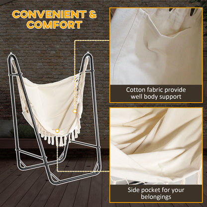 Hammock Chair with U Shape Stand, Hammock Swing Chair with A Side Pocket, Cream White