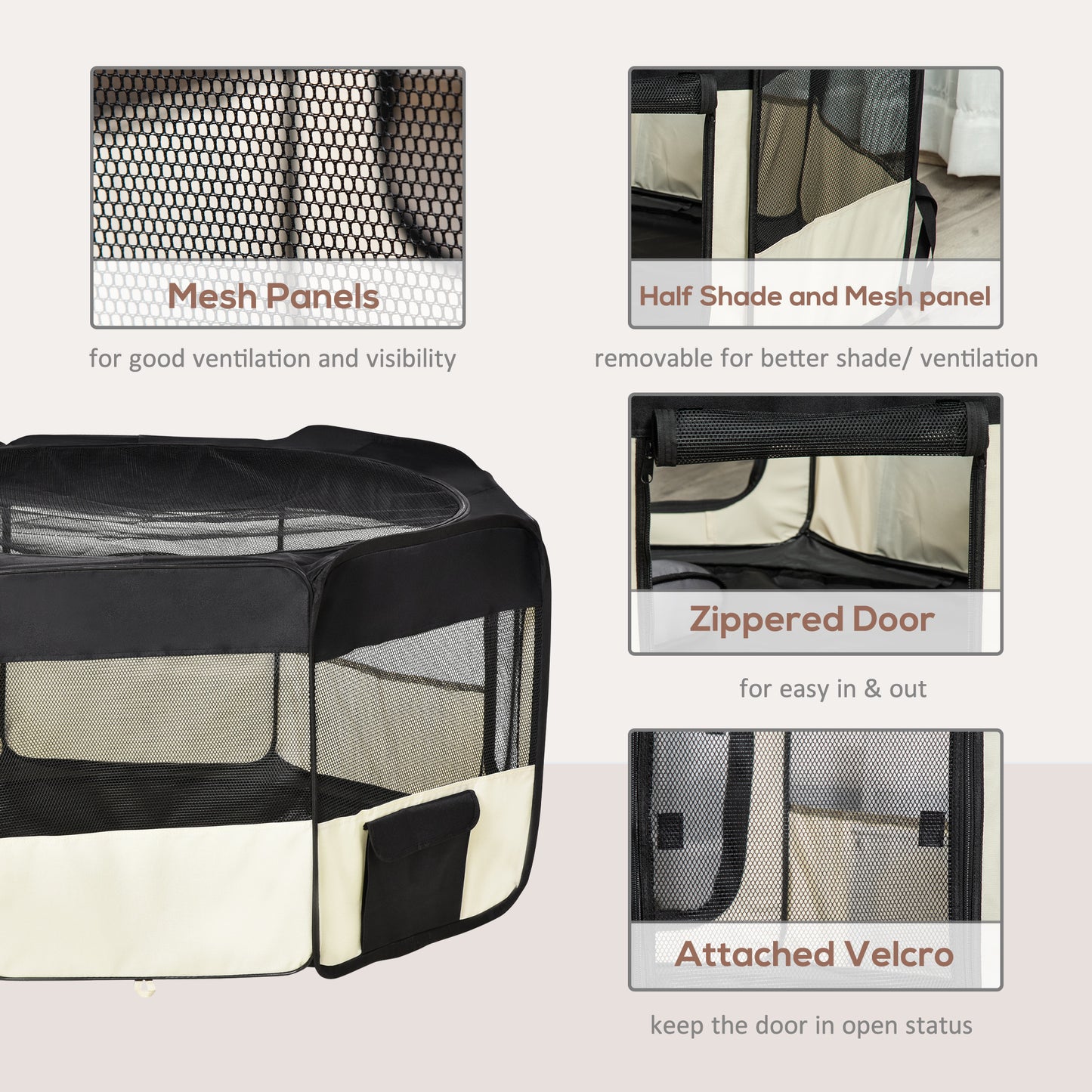 49.2-inch Soft Pet Playpen Folding Dog Pen Outdoor with Bag