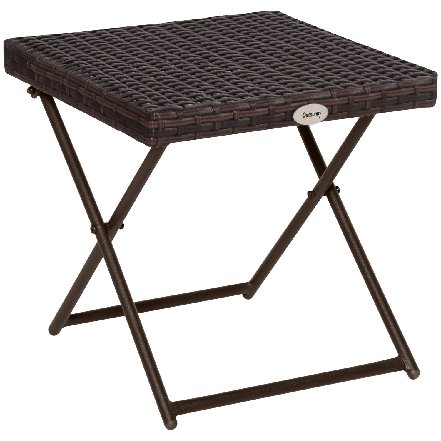 Patio Wicker Coffee Table, Outdoor PE Rattan Garden Folding Side Table, 15.75"x15.75"x15.75", Brown