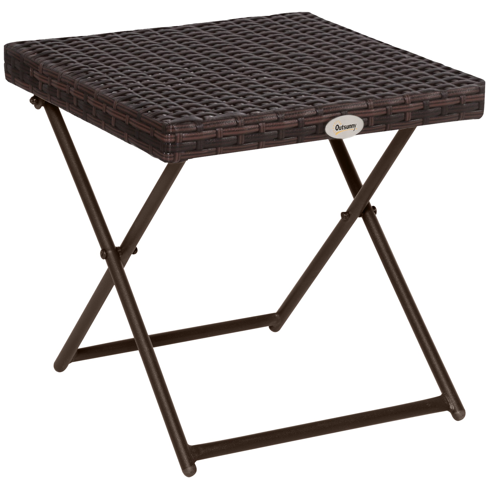 Patio Wicker Coffee Table, Outdoor PE Rattan Garden Folding Side Table, 15.75"x15.75"x15.75", Brown