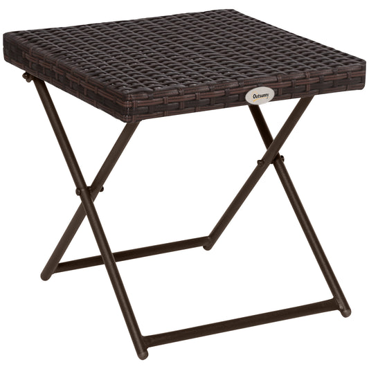 Patio Wicker Coffee Table, Outdoor PE Rattan Garden Folding Side Table, 15.75"x15.75"x15.75", Brown