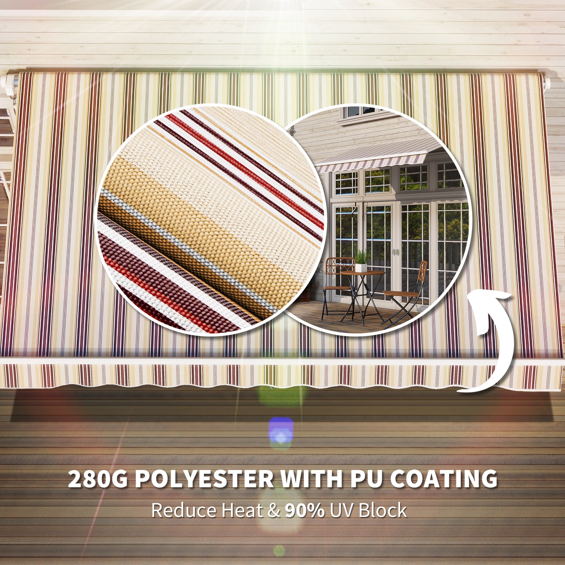 10' x 8' Manual Retractable Awning, Sun Shade Shelter Canopy, with Aluminum Frame and UV Protection for Patio Deck Yard Window Door, Red Stripe