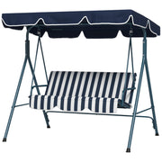 3-Seater Outdoor Porch Swing with Adjustable Canopy, Patio Swing Chair for Garden, Poolside, Backyard, Blue and White