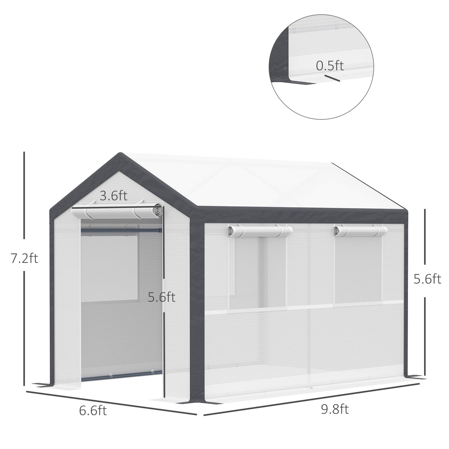 6.6' x 10' x 7' Heavy Duty Walk-In Greenhouse Vegetable Seed Growth Tent Outdoor Plant Growing Tunnel Warm House Flower Shed Backyard White