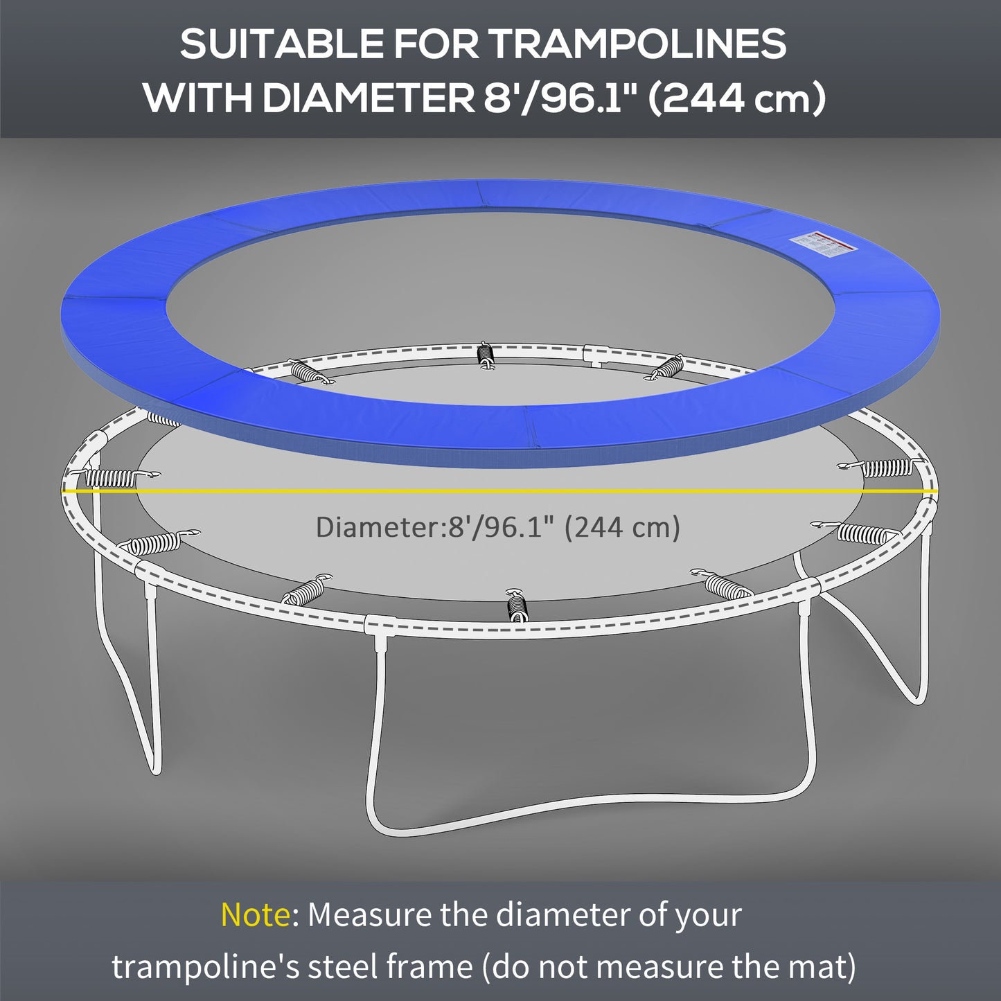 Φ10ft Trampoline Replacement Safety Pad Trampoline Pad Waterproof Spring Cover Blue