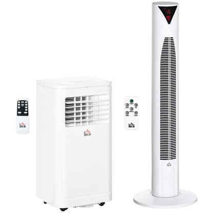 8000 BTU Portable Air Conditioner and Tower Fan Set, 344 Sq. Ft., 3-in-1 Portable AC Unit and Floor Fan with Timer On/off, Remote, Window Kits, White