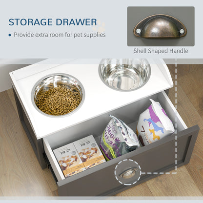 Elevated Dog Bowls Raised Pet Feeding Station with Storage 2 Stainless Steel Bowls, 23.6"x11.8" x14.2", Grey
