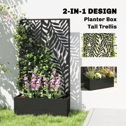 Metal Planter Box with Trellis, 44.5" Raised Garden Bed with Trellis Privacy Screen for Climbing Plants