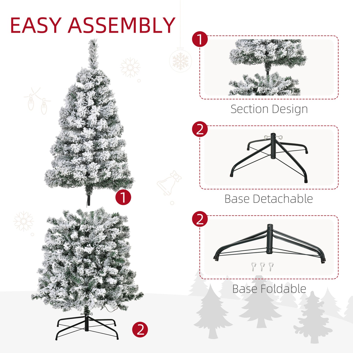 7.5 Feet Christmas Tree Prelit Artificial Snow Flocked with Warm White LED Light, Holiday Home Xmas Decoration, Green White