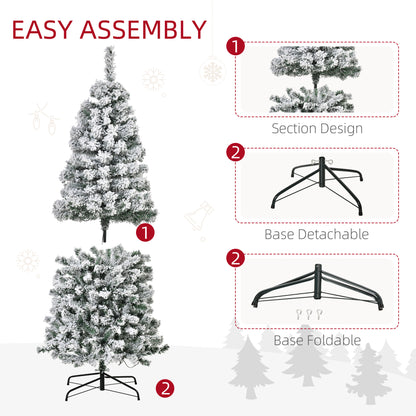7.5 Feet Christmas Tree Prelit Artificial Snow Flocked with Warm White LED Light, Holiday Home Xmas Decoration, Green White
