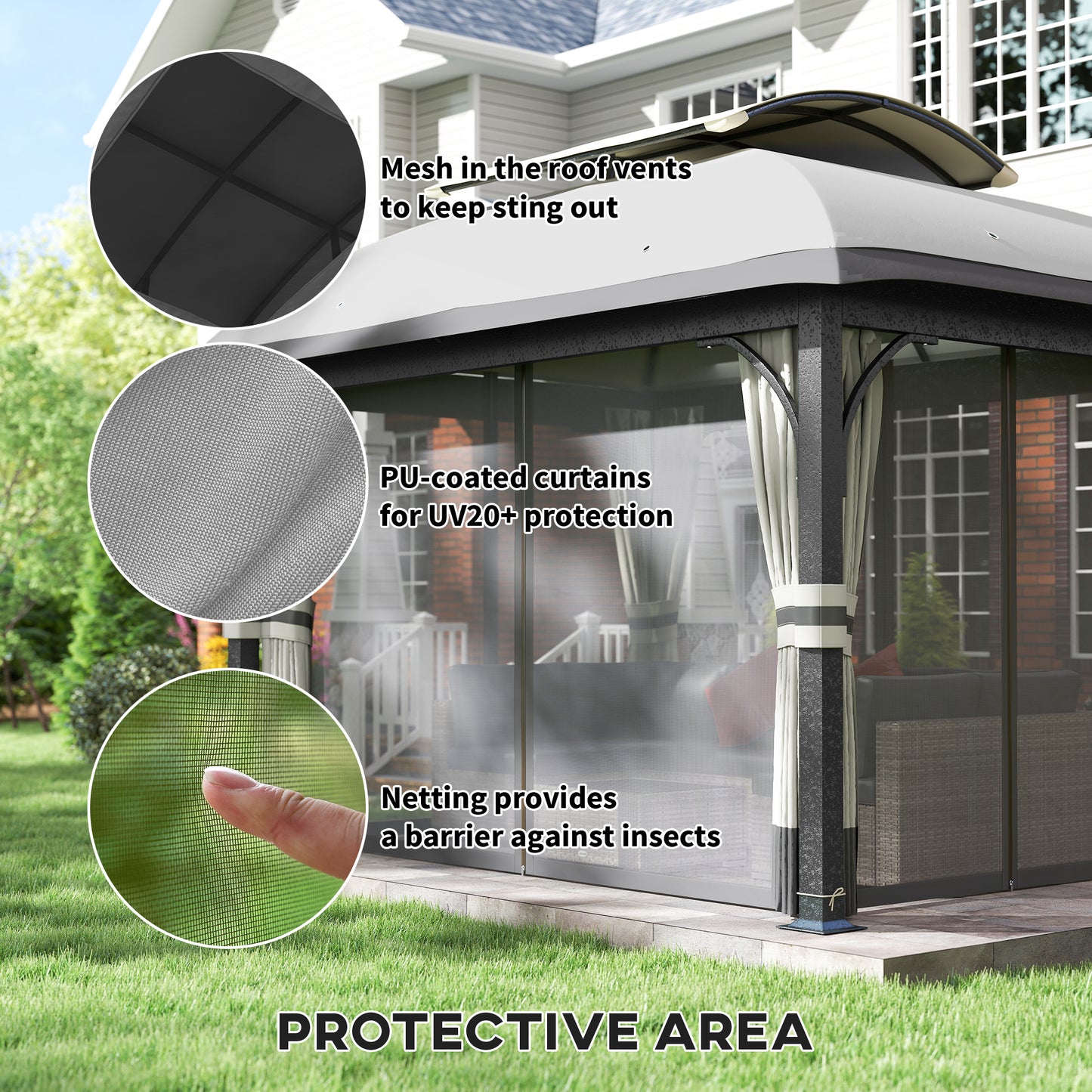 11' x 13' Patio Gazebo, Double Roof Outdoor Gazebo Canopy with Netting & Curtains, Galvanized Metal Frame, Light Grey