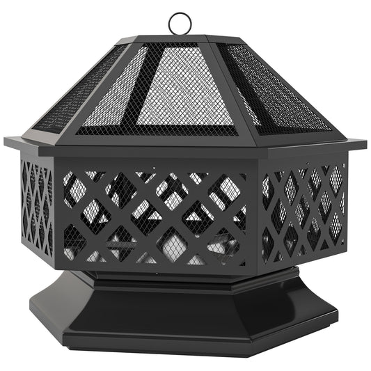 28" Outdoor Fire Pit Wood Burning Firepit with BBQ Grill, Spark Screen, Poker for Patio Backyard Camping Picnic Bonfire