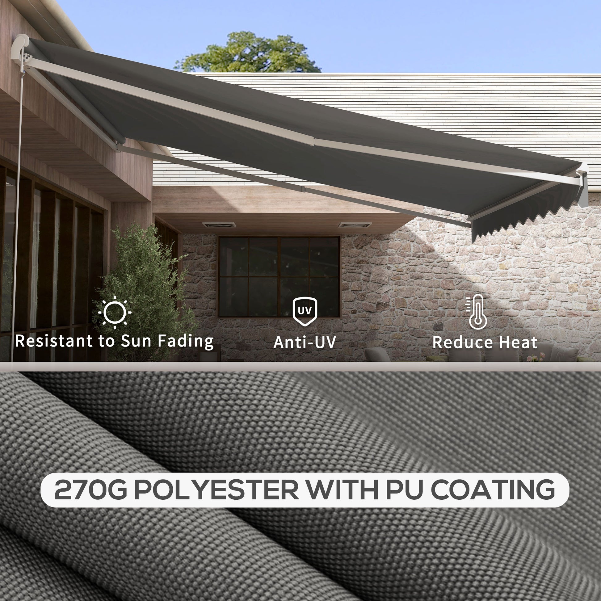 13' x 10' Electric Retractable Awning Sun Shade Shelter w/ Remote Controller for Deck Balcony Yard, Light Grey