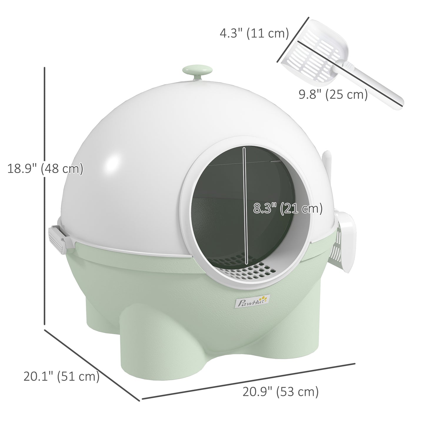Enclosed Cat Litter Box, Large Kitty Litter Box with Lid, Scoop, Leaking Sand Pedal, Top Handle, Light Green