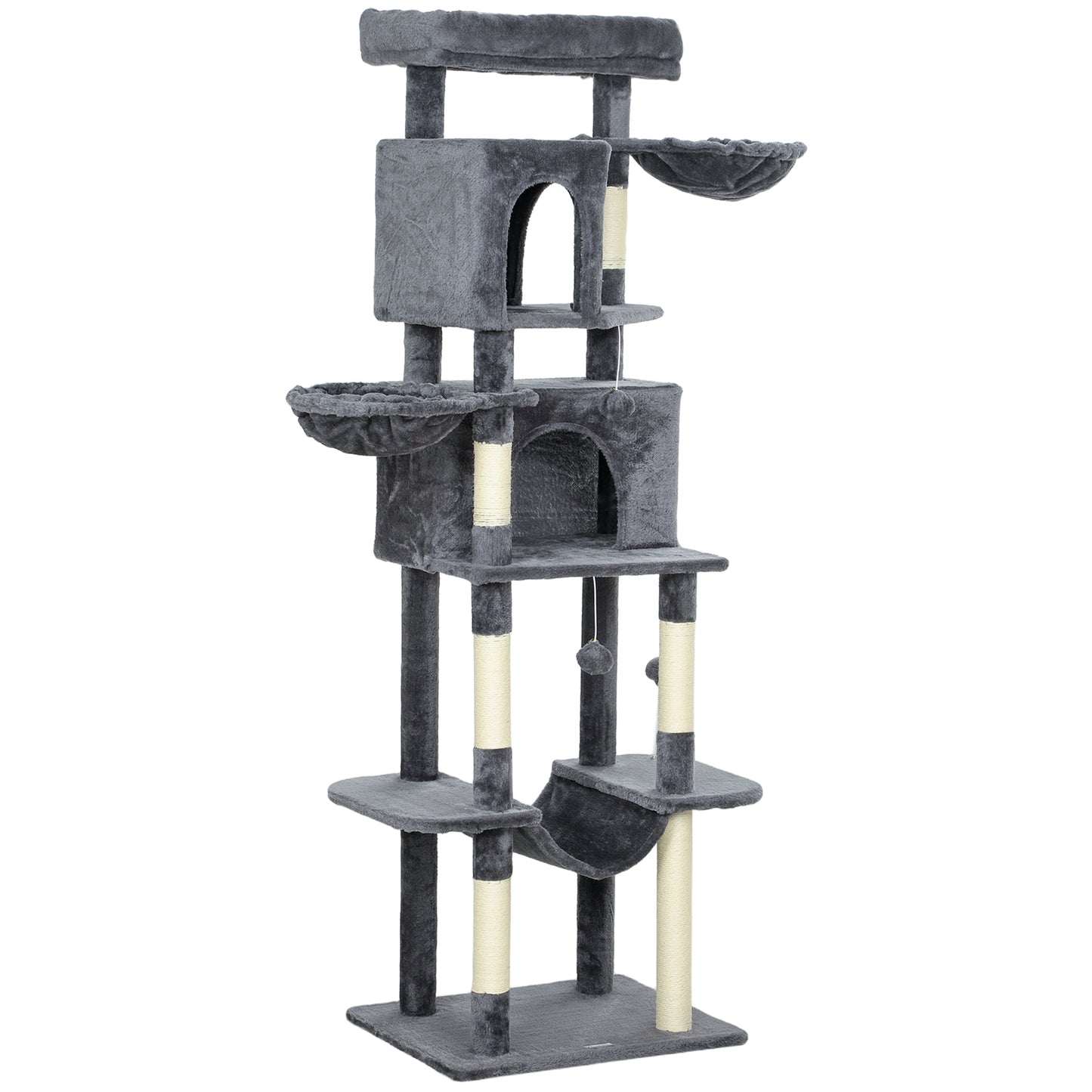 69" Cat Tree, Multi-Level Cat Tower with 2 Condos, Plush Perch and Sisal Scratching Posts, Dark Grey