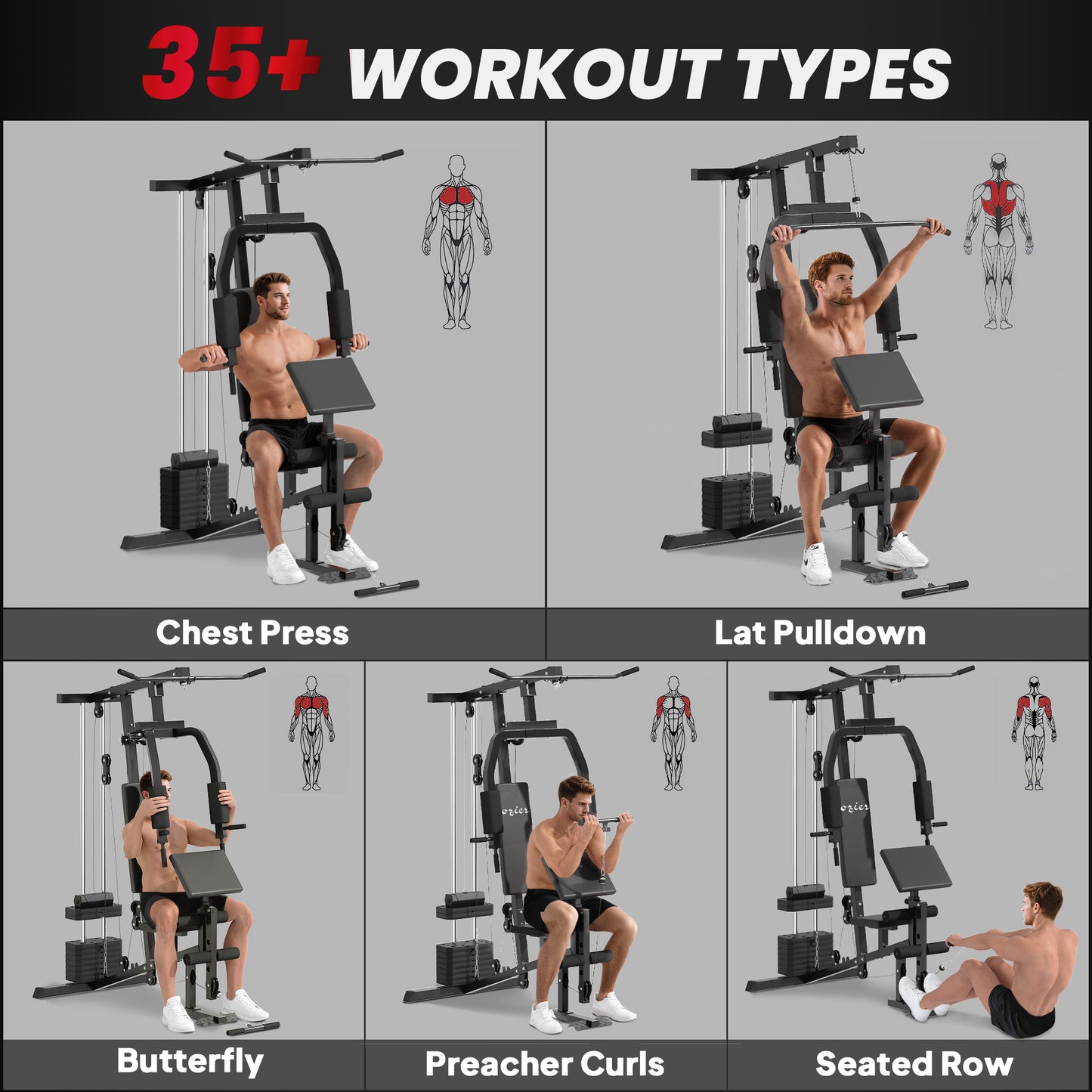 Soozier Multifunction Home Power Exercise Gym System Weight Training Exercise Workout Station Fitness Strength Machine for Whole Body Training Black