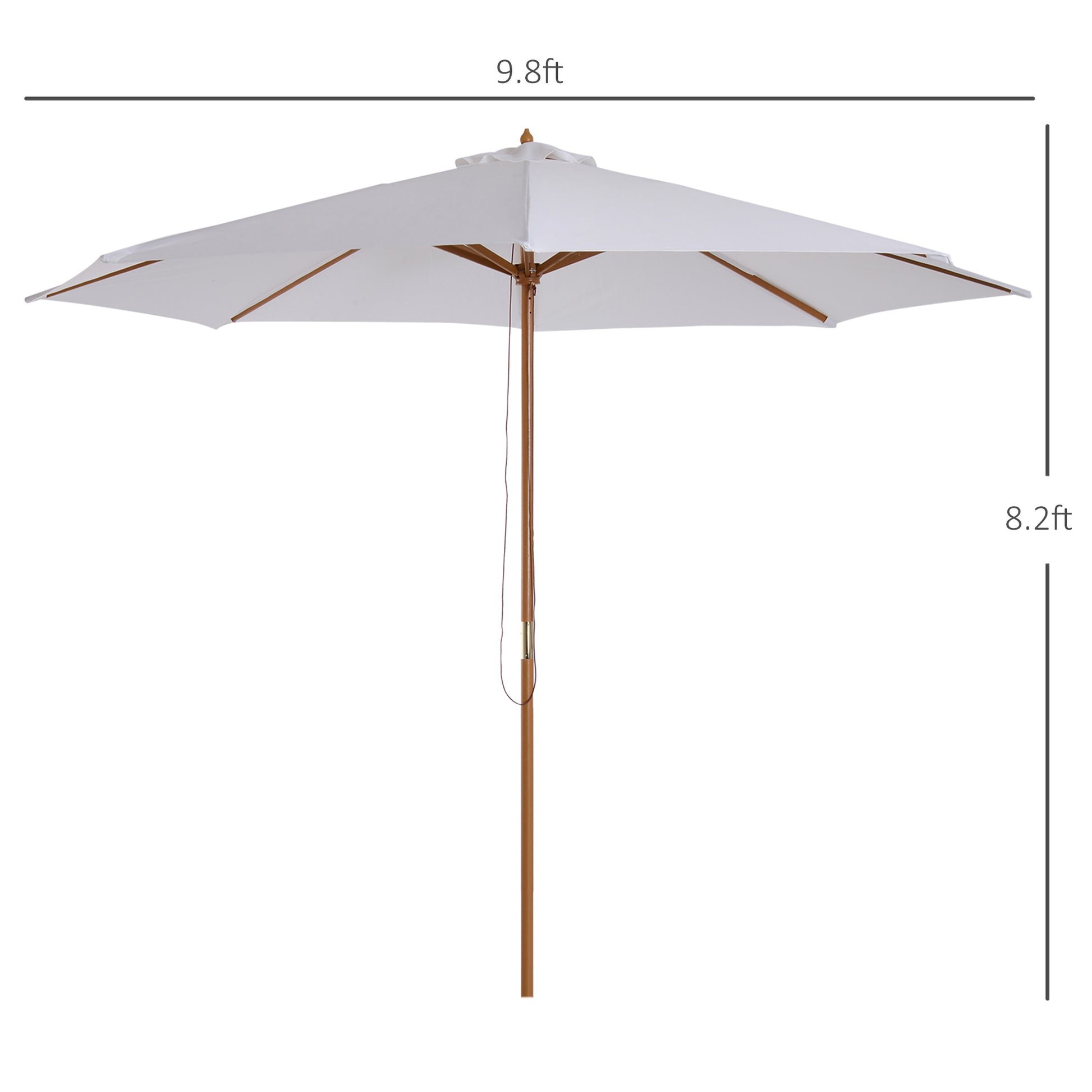 10' x 8' Bamboo Wooden Round Market Patio Sun Umbrella, Garden Parasol, Outdoor Sunshade Canopy, White