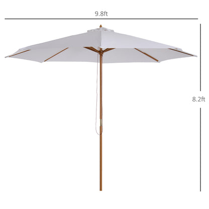 10' x 8' Bamboo Wooden Round Market Patio Sun Umbrella, Garden Parasol, Outdoor Sunshade Canopy, White