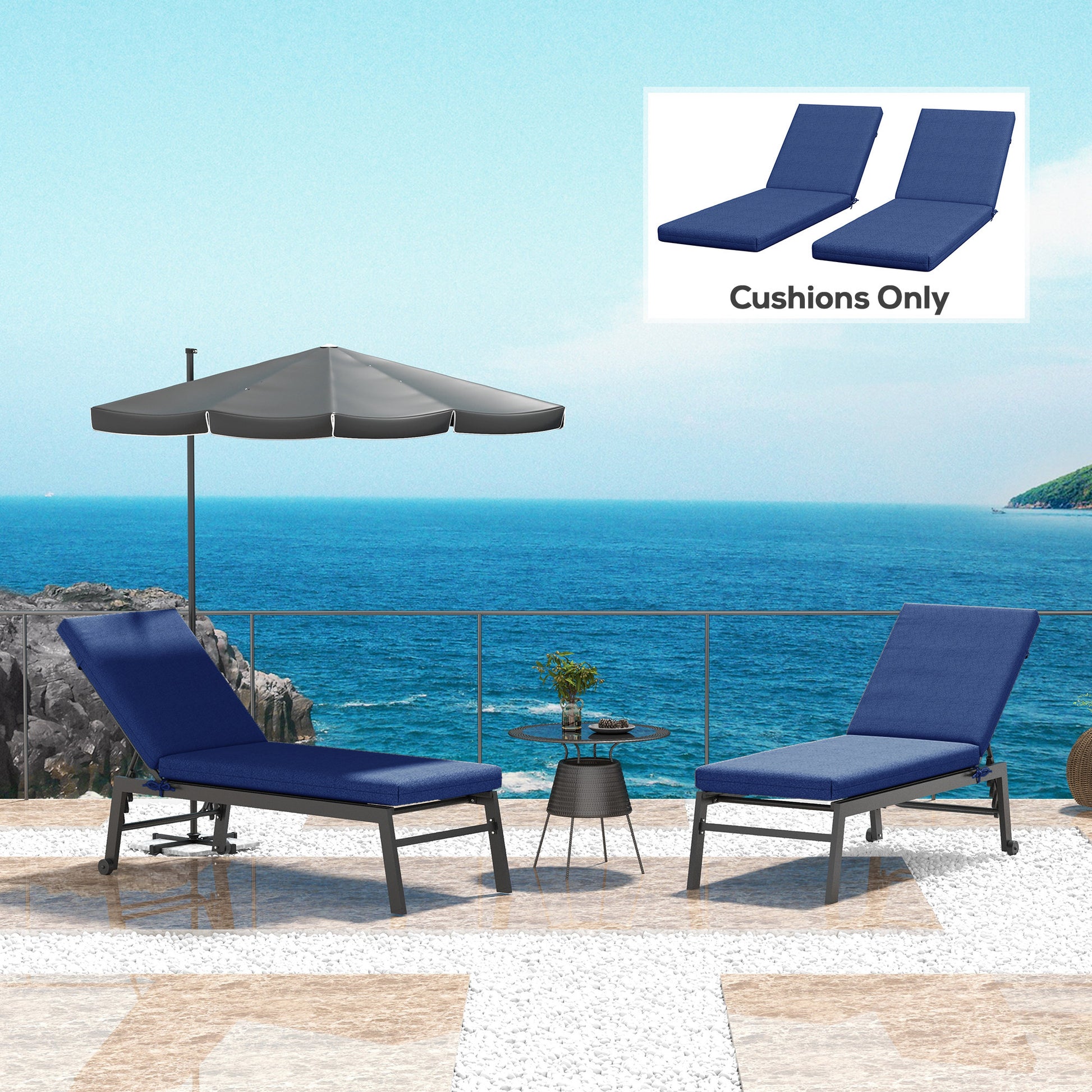 2-Piece Back and Seat Cushion Pillows Replacement, Patio Chair Cushions Set with Ties for Indoor Outdoor, Blue