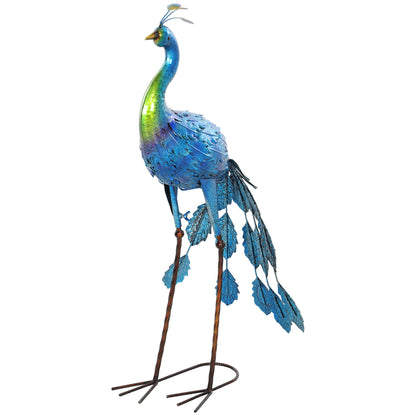 Peacock Garden Statue, 32.7" Standing Lawn Ornament Bird Statue with Stakes for Lawn Navy Blue