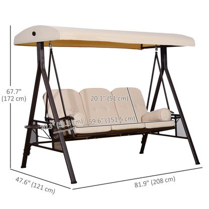 3 Seater Heavy Duty Swing Chair Outdoor Lounge Hammock Cushioned Seat W/ Tilt Canopy, Beige