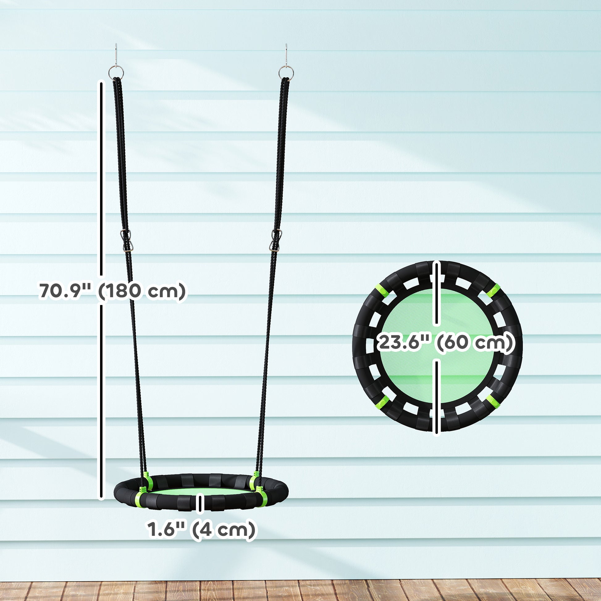 Qaba 24 inch Saucer Tree Swing Set for Kids with Adjustable Hanging Ropes for Outdoor, Backyard, Green