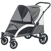 Foldable Pet Stroller for Large Dogs with Four Big Wheels, Shock-Absorbing Frame, Safety Leashes, Brakes, Dark Grey