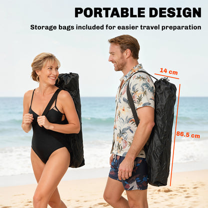Set of 2 Reclining Camping Chair with Foot Rest, Folding Camping Chair w/ Headrest, Cup Holder, Storage Bag, Orange