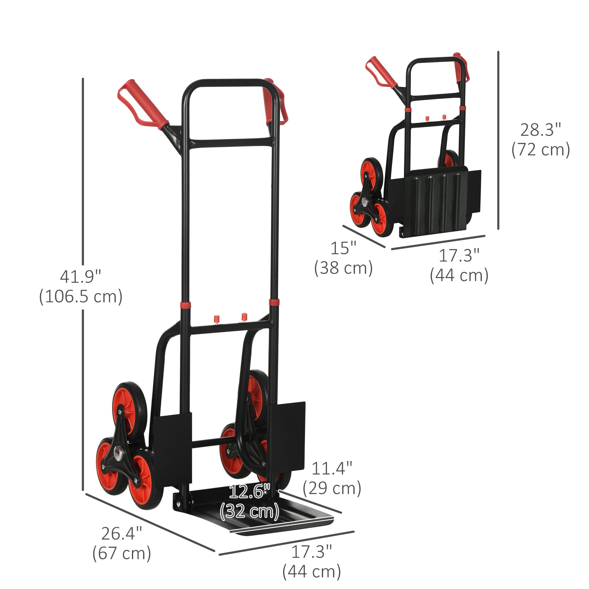 6-Wheels Stair Climber Trolley Cart, Hand Truck and Dolly, Foldable Steel Load Cart, 264lbs Capacity, Black and Red