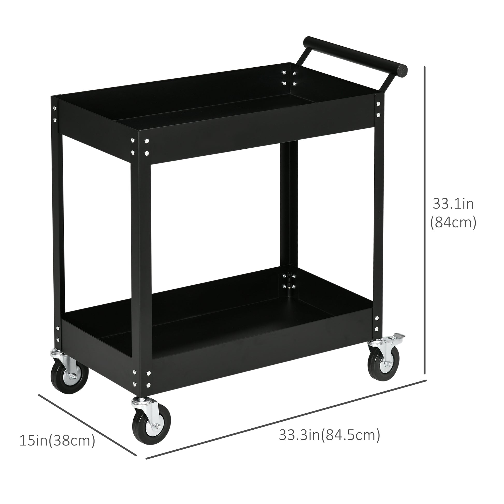 Rolling Tool Cart, 2 Tier Mobile Service Utility Cart with Wheels, Black