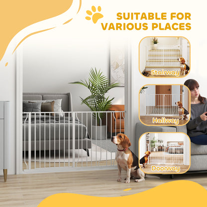 30"- 57" Easy Install Pet Gate w/ Door & Double Locking System, Extra Wide Dog Gate for Stairs, Hallways, White