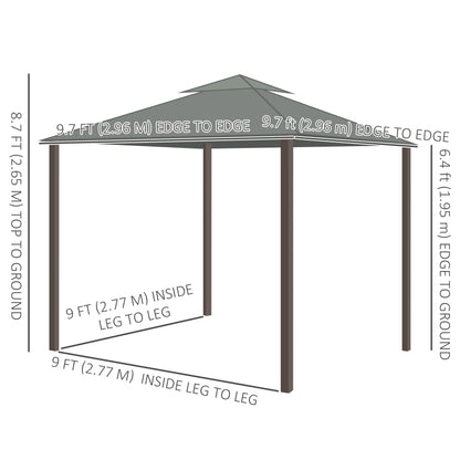 10' x 10' 2-Tier Outdoor Gazebo Canopy Tent with Zippered Mesh Sidewalls, Aluminum Frame for Patio, Backyard, Dark Grey