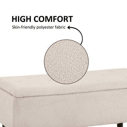Modern Storage Bench, Ottoman with Storage and Lamb's Wool Upholstery for Living Room, Bedroom, Cream White