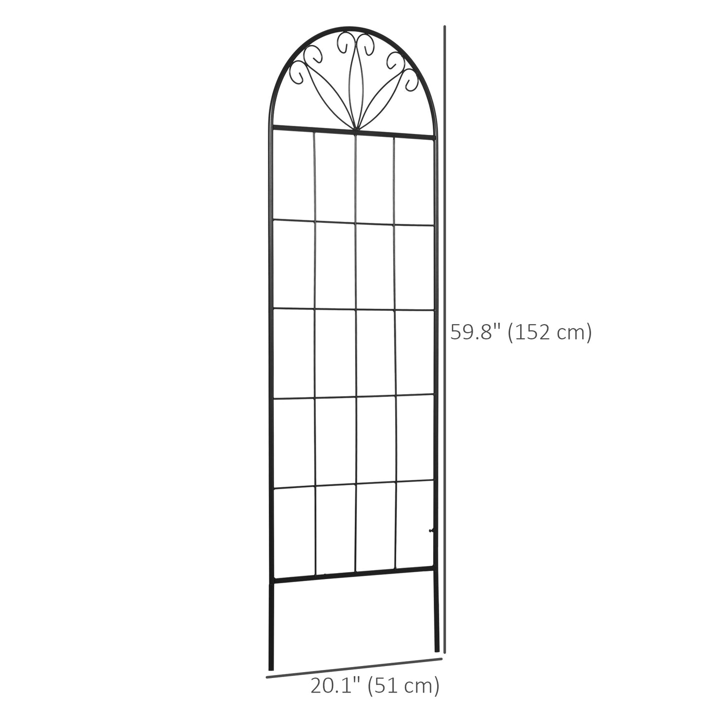 Metal Garden Trellis Pack of 2 for Climbing Plants, Arched Grid Trellis Panels, 20" x 60", Black