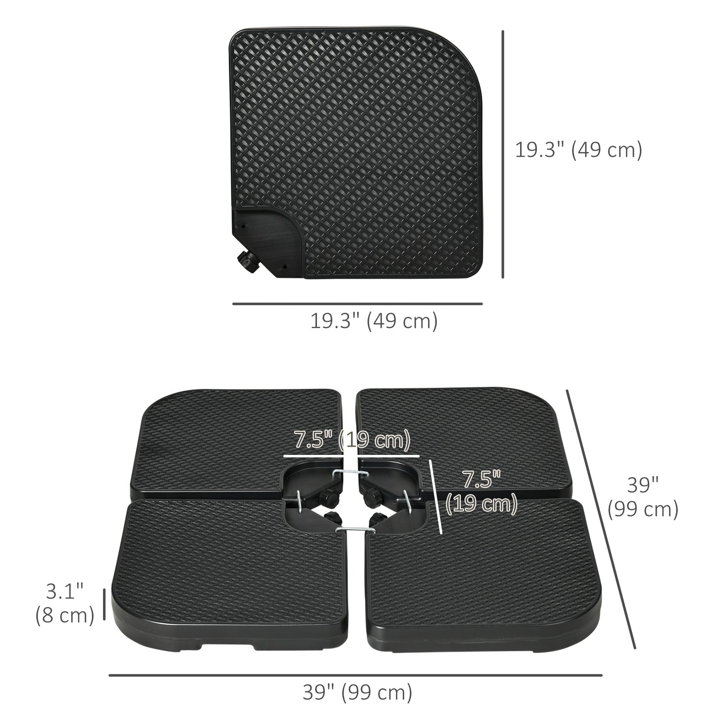 4PCs Cantilever Umbrella Base Weights for Offset Banana Parasol, HDPE Water or Sand Filled Patio Umbrella Weights for Cross Base Stand with Built-in Handles, Black