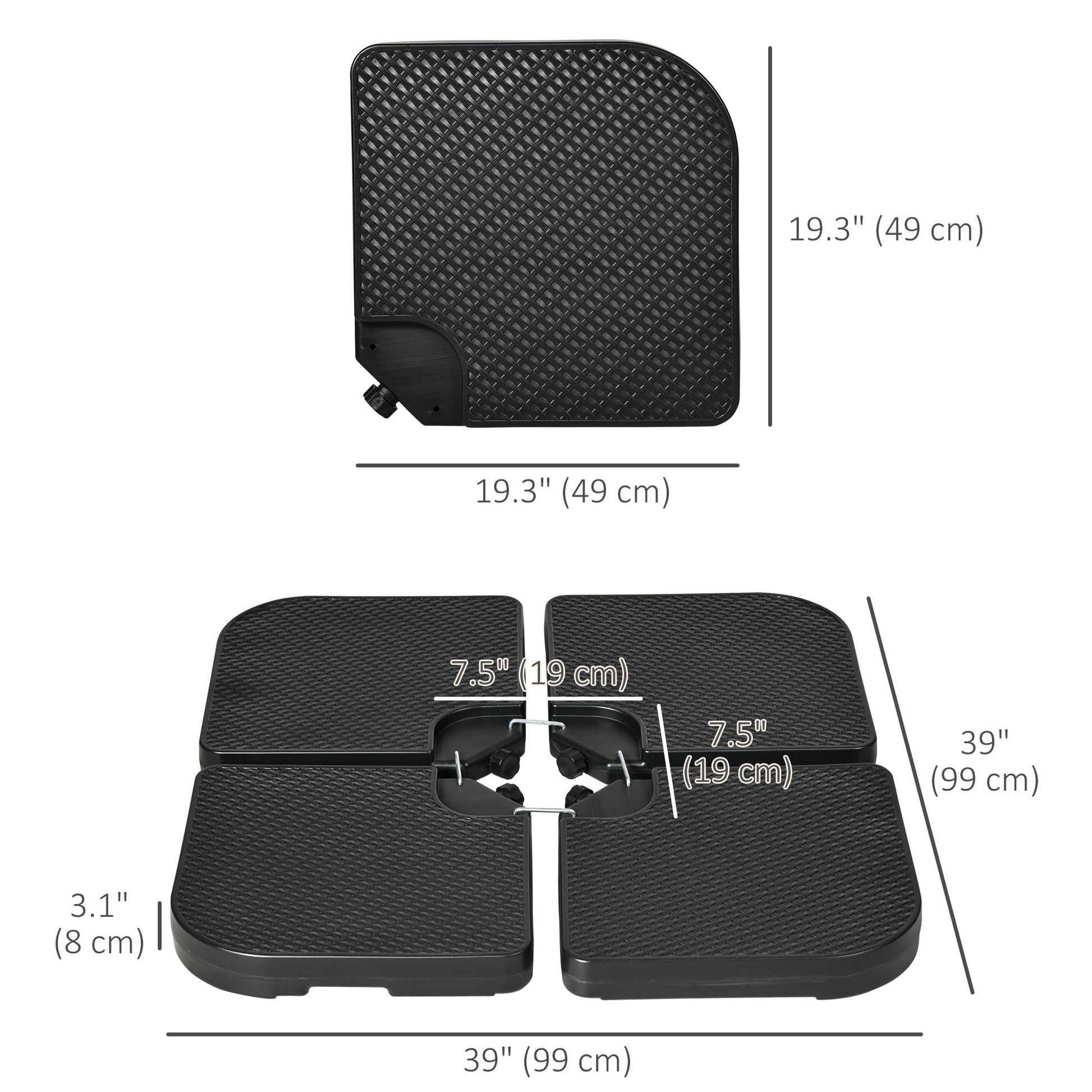 4PCs Cantilever Umbrella Base Weights for Offset Banana Parasol, HDPE Water or Sand Filled Patio Umbrella Weights for Cross Base Stand with Built-in Handles, Black